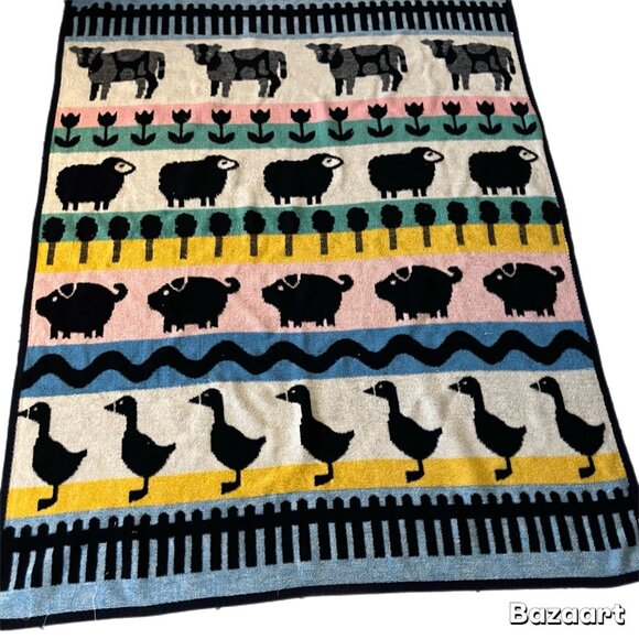 Crown Crafts Inc Reversible Blanket Yugoslavia Vuteks Vukovar Cow Pig Sheep Duck - Picture 1 of 6